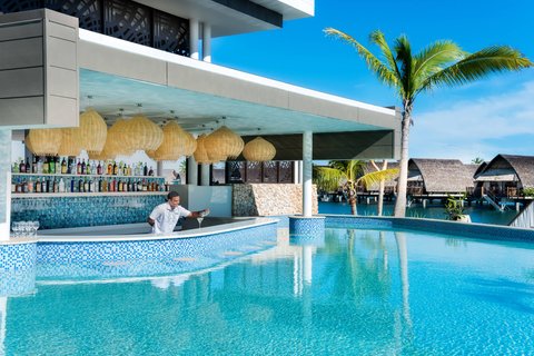 Fiji Marriott Resort Momi Bay overwater villa — aerial