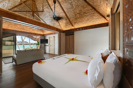 Le Bora Bora by Pearl Resorts overwater villa — aerial