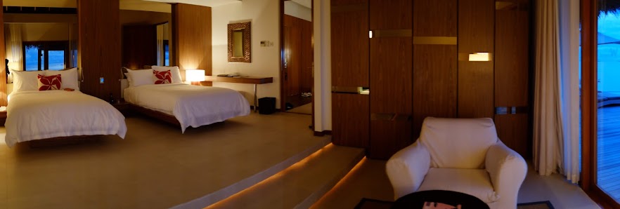 W Maldives overwater villa — aerial